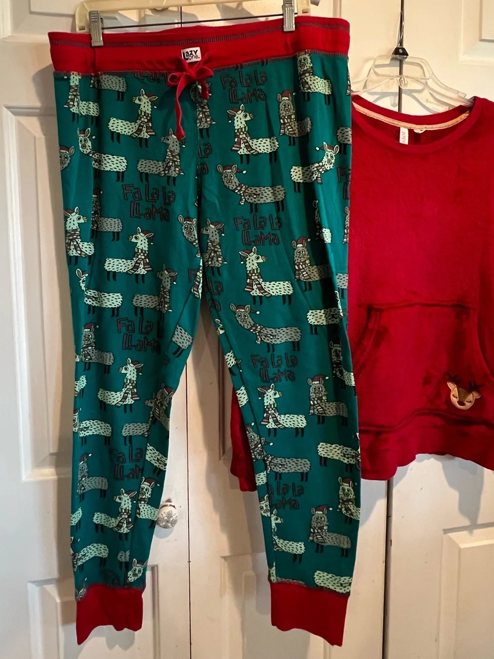 2 Pc❤️💚Llama Print Christmas Pants & Red Fleece Deer Pajama Set